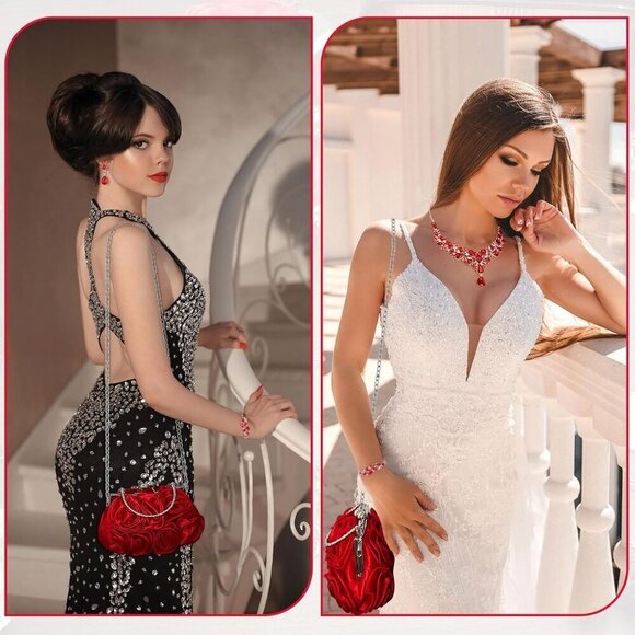 Flower Clutch Rhinestone Jewelry Set Women\'s Formal Evening Wedding Accessories